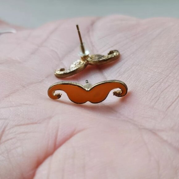 Fashion Jewelry Earrings Mustache Orange Enamel Stud Earring - Picture 10 of 12